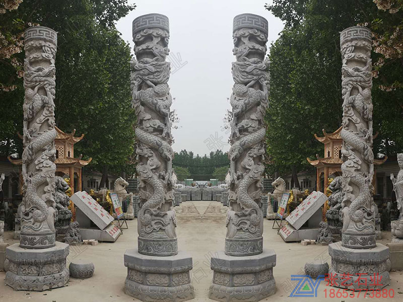 单龙青石石雕龙柱 